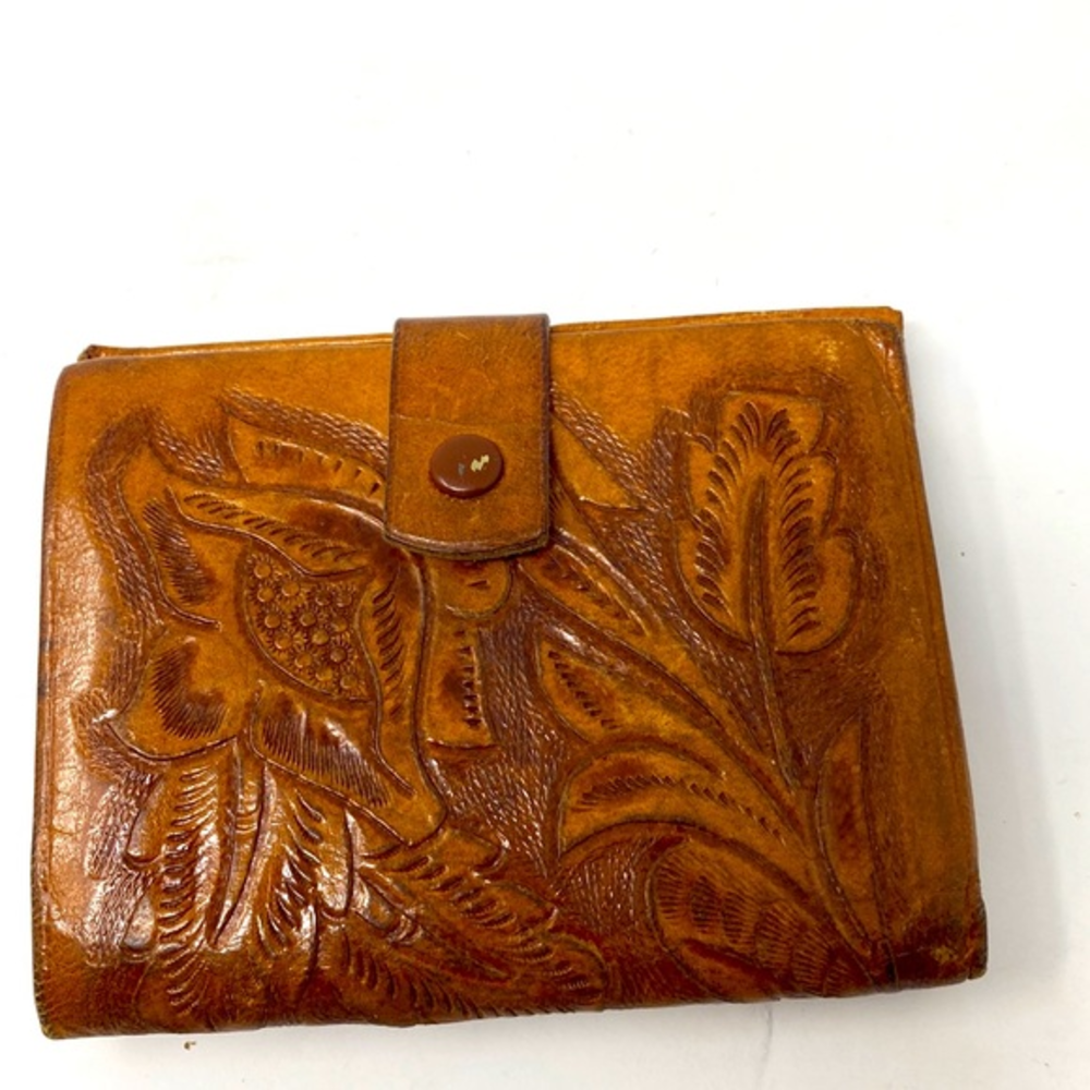 Aztec Calender Leather Tooled‎ Floral Wallet 1970’s